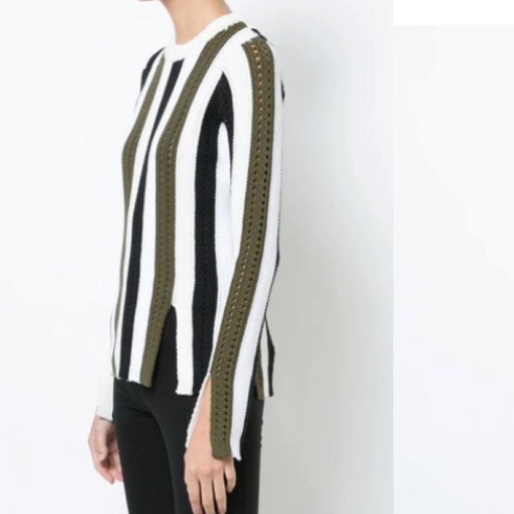 Derek Lam 10 Crosby Pointelle Stripe Sweater in Black XS